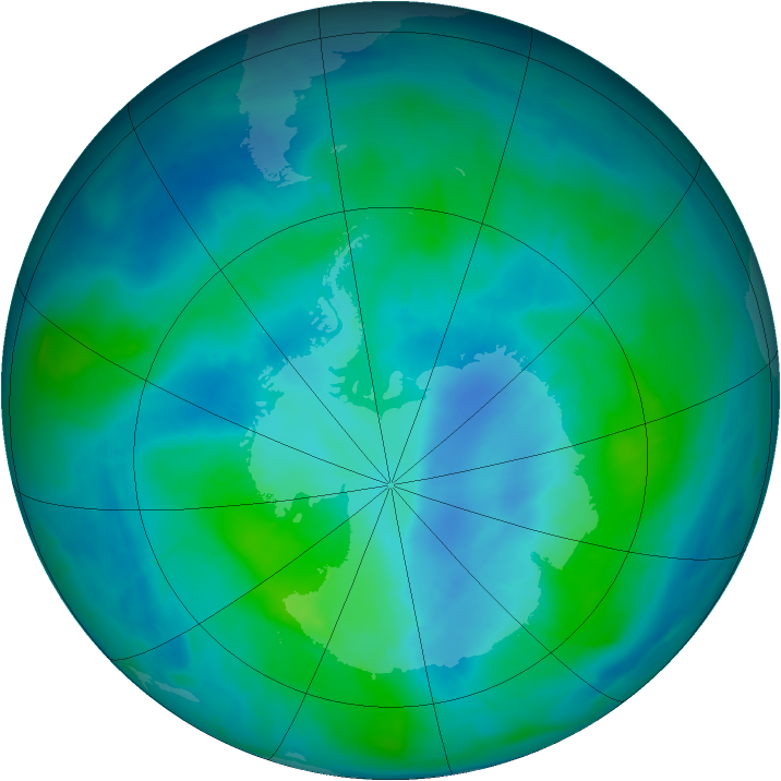 Antarctic ozone map for 25 February 2015
